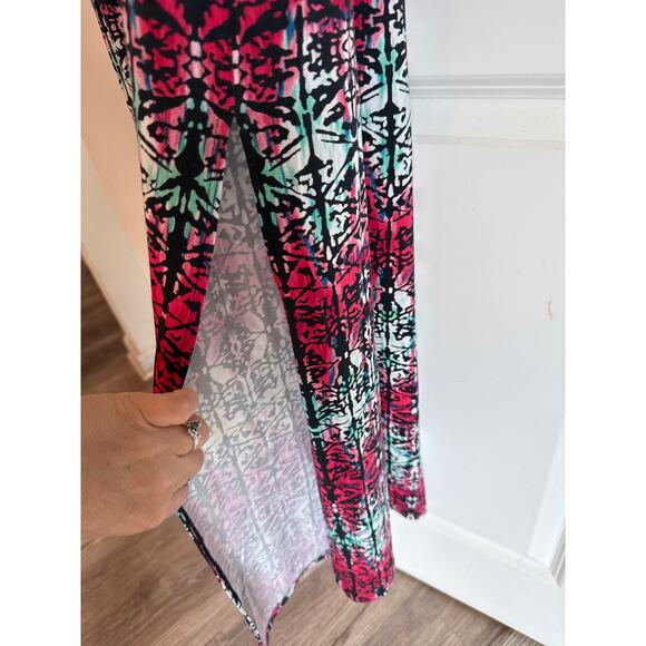 Tart Aztec Tribal Striped Multicolor Modal Maxi Dress Cross Back Pink Black Teal - Picture 5 of 7